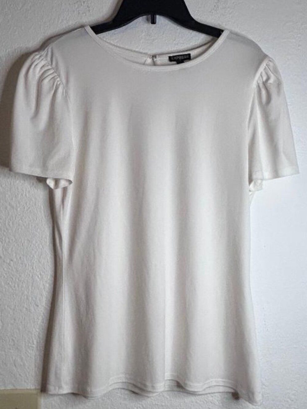 Express Ivory Pleated Short Sleeve Fitted Blouse Size XL